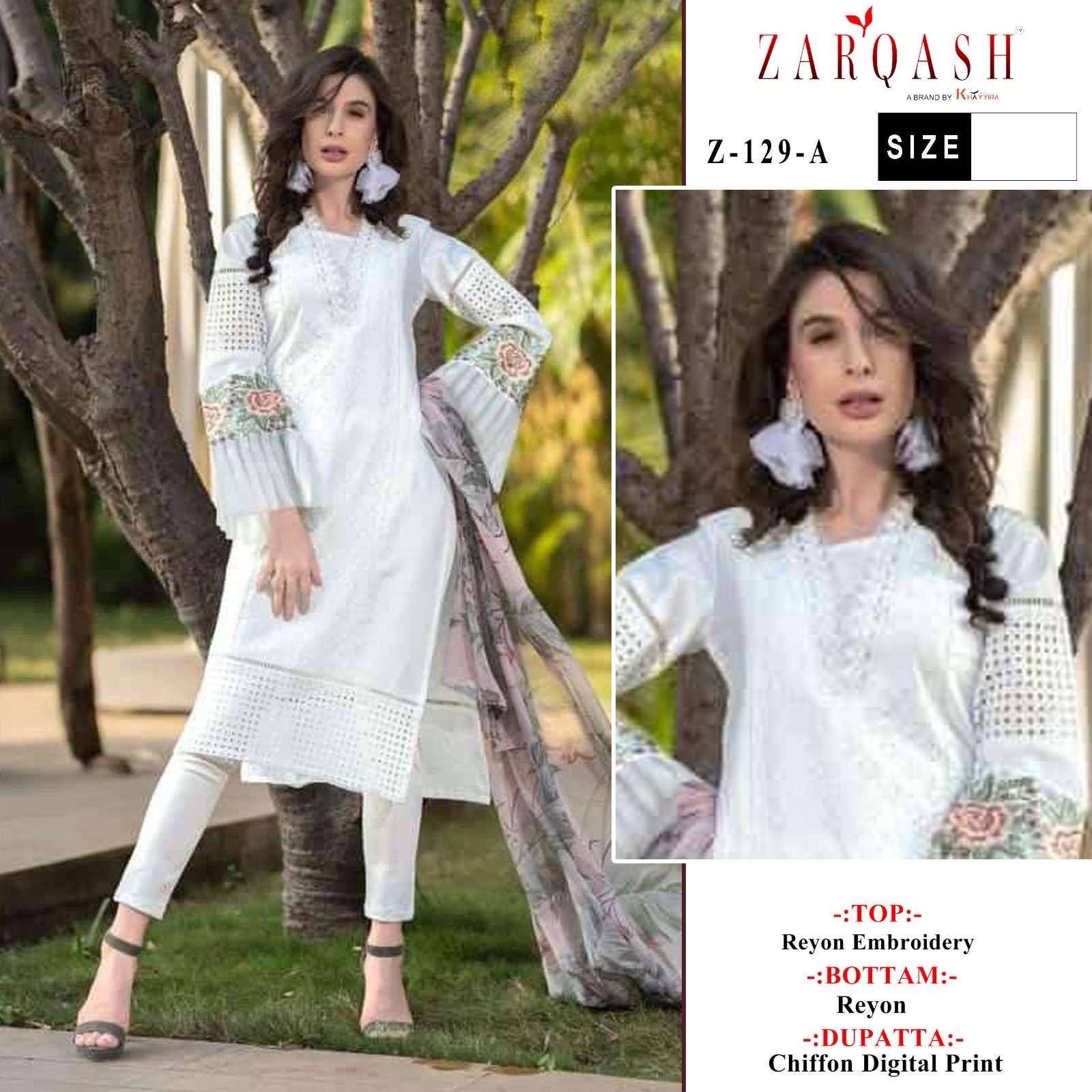 Z-129 COLOURS BY ZARQASH 129-A TO 129-B SERIES RAYON WORK DRESSES