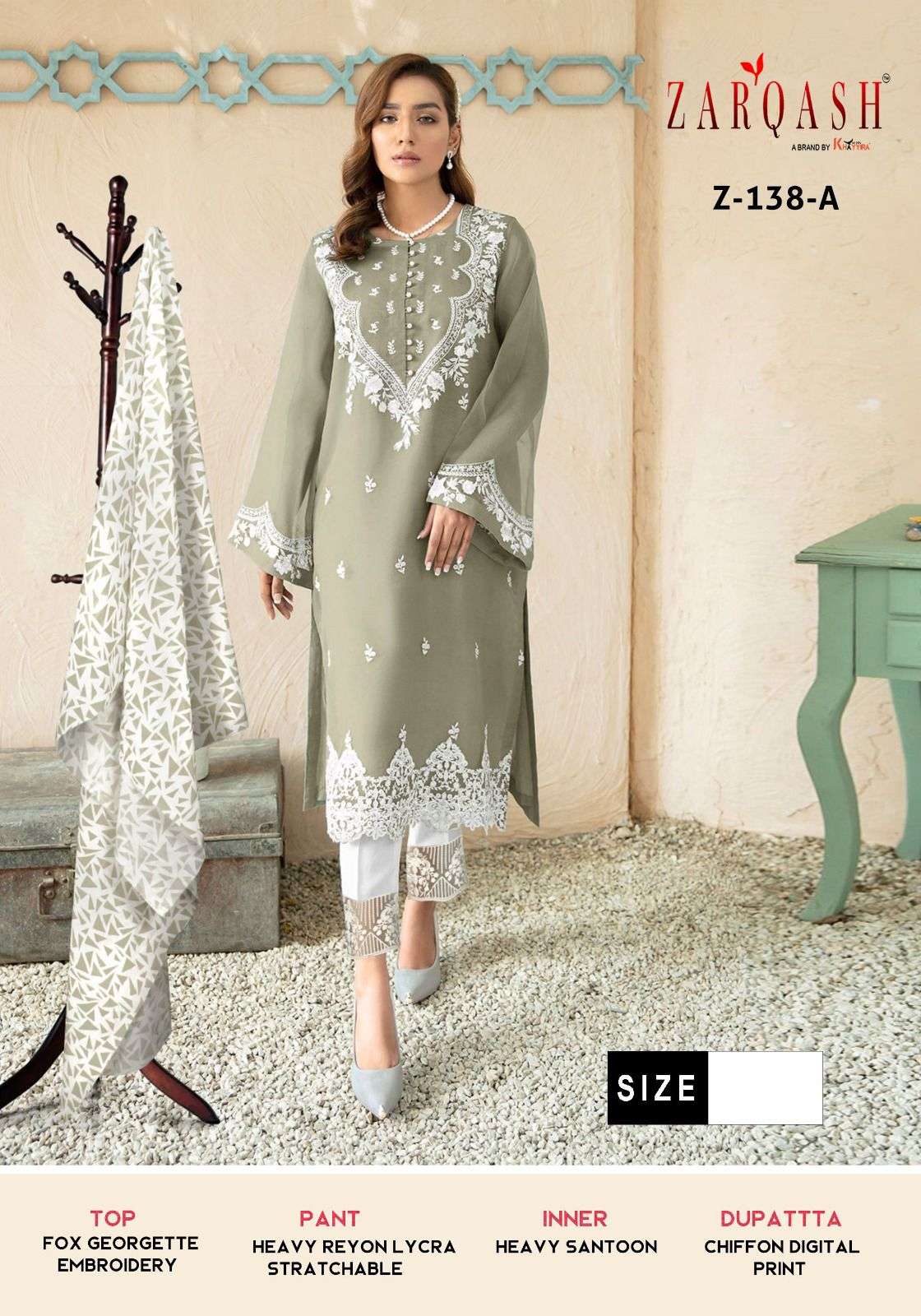 Z-138 COLOURS BY ZARQASH 138-A TO 138-E SERIES FAUX GEOGETTE WORK DRESSES