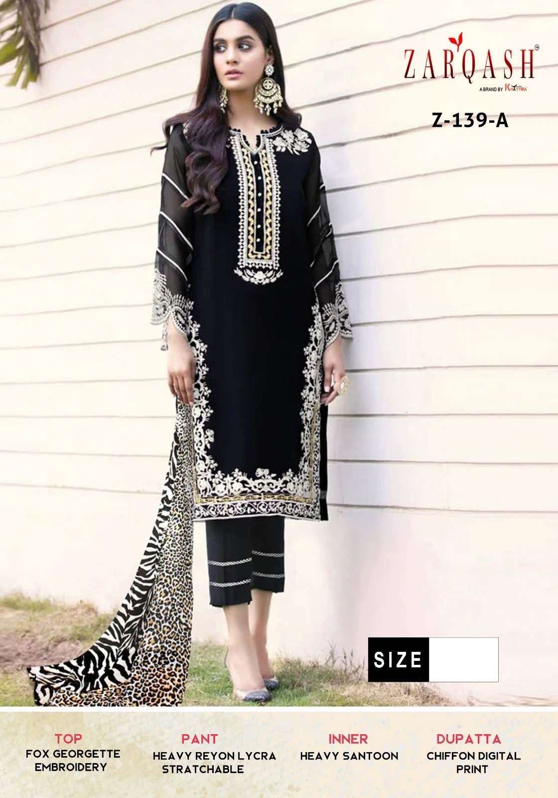 Z-139 COLOURS BY ZARQASH 139-A TO 139-D SERIES FAUX GEOGETTE WORK DRESSES