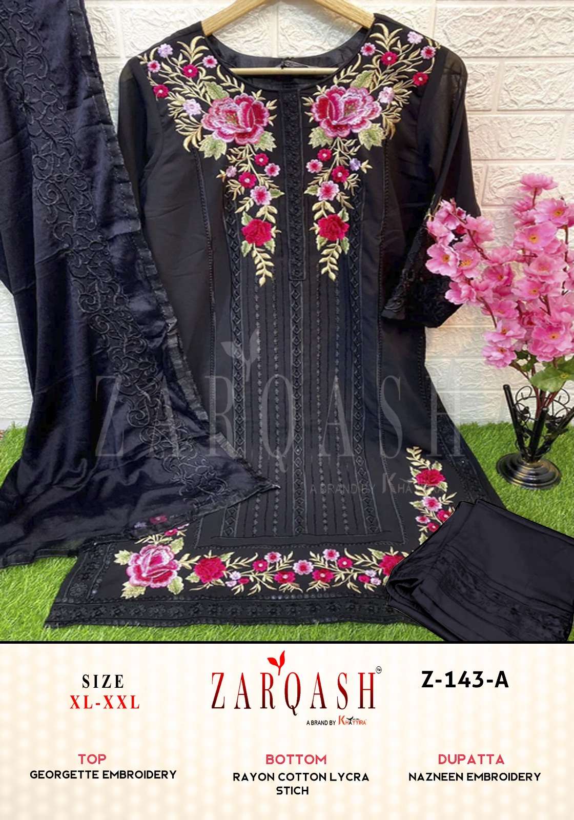 Z-143 COLOURS BY ZARQASH 143-A TO 143-B SERIES FAUX GEOGETTE WORK DRESSES