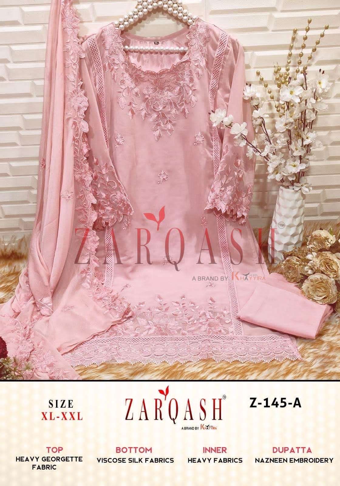 Z-145 COLOURS BY ZARQASH 145-A TO 145-D SERIES FAUX GEOGETTE WORK DRESSES