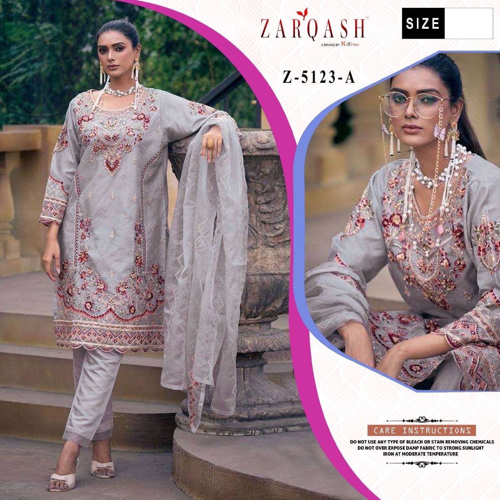 Z-5123 COLOURS BY ZARQASH 5123-A TO 5123-D SERIES ORGANZA WORK DRESSES