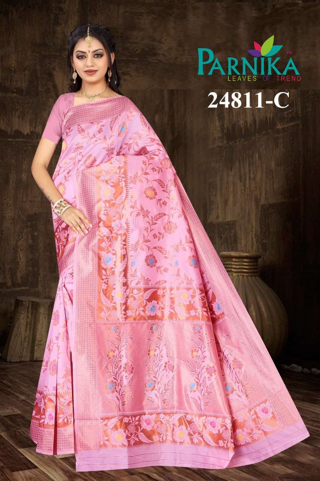 24811 COLOURS BY PARNIKA 24811-A TO 24811-D SERIES LITCHI SILK SAREES