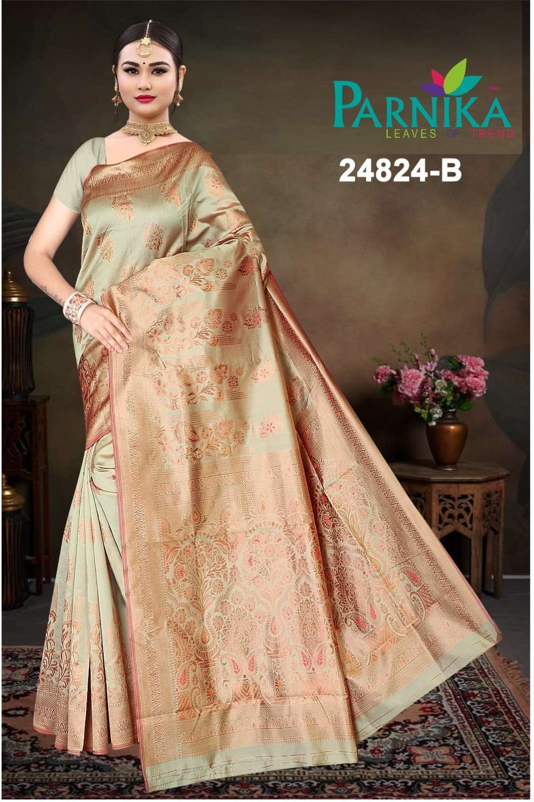 24824 COLOURS BY PARNIKA 24824-A TO 24824-D SERIES LITCHI SILK SAREES