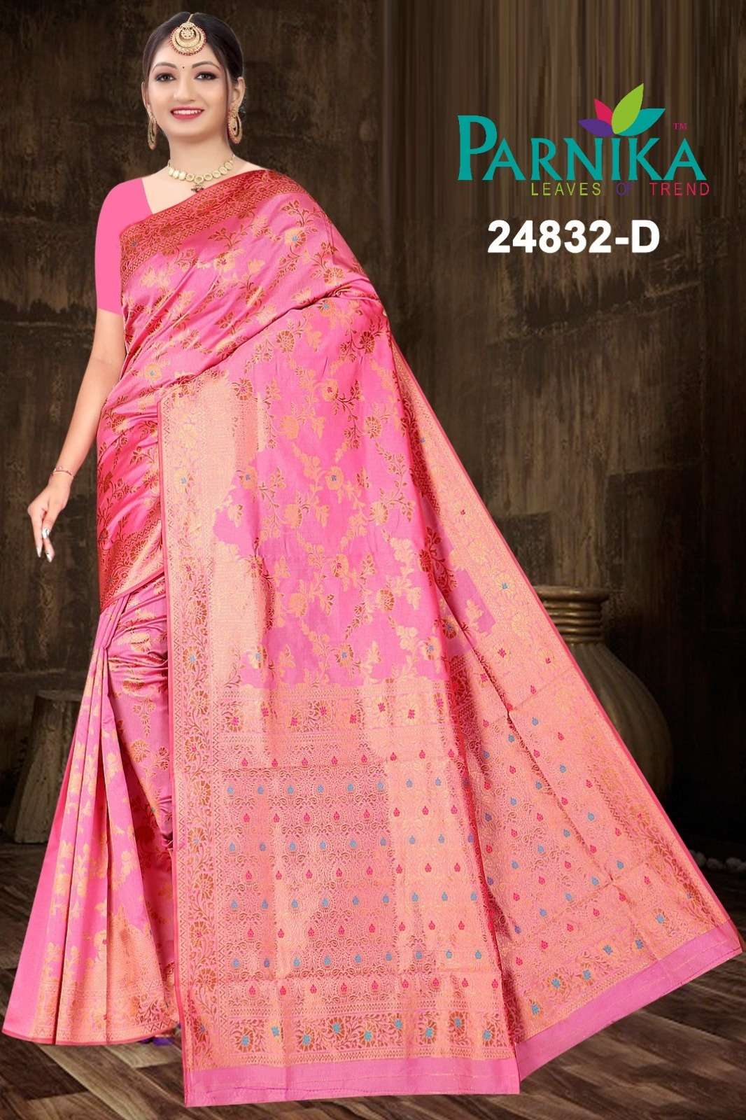 24832 COLOURS BY PARNIKA 24832-A TO 24832-D SERIES LITCHI SILK SAREES