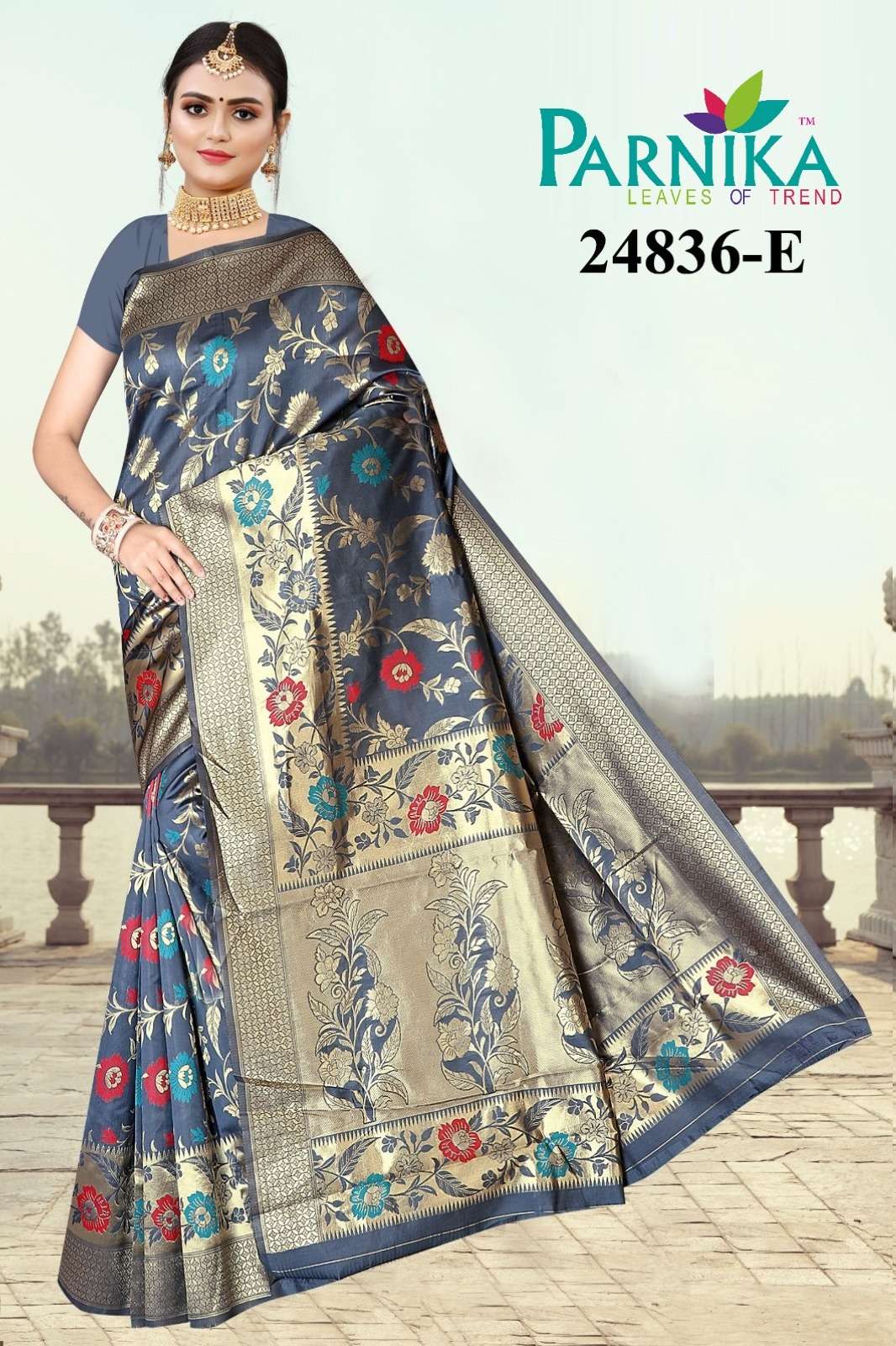 24836 COLOURS BY PARNIKA 24836-A TO 24836-E SERIES LITCHI SILK SAREES