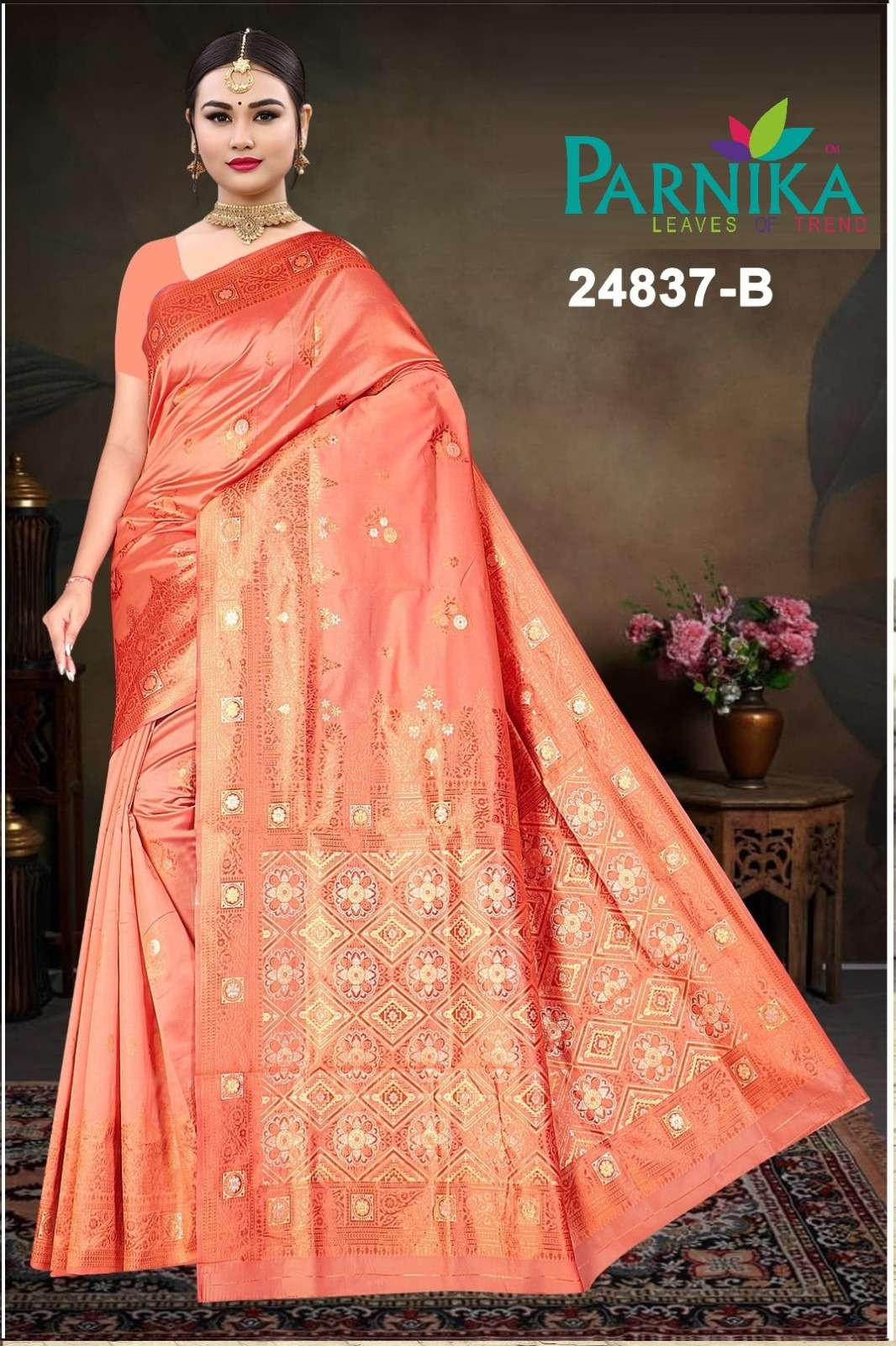 24837 COLOURS BY PARNIKA 24837-A TO 24837-D SERIES LITCHI SILK SAREES