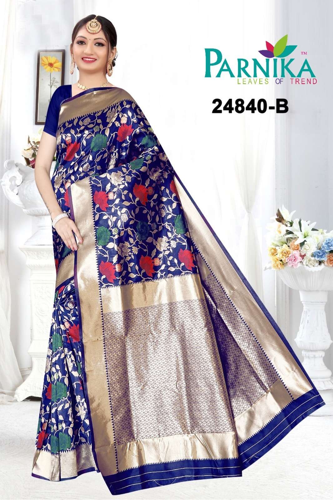 24840 COLOURS BY PARNIKA 24840-A TO 24840-E SERIES LITCHI SILK SAREES