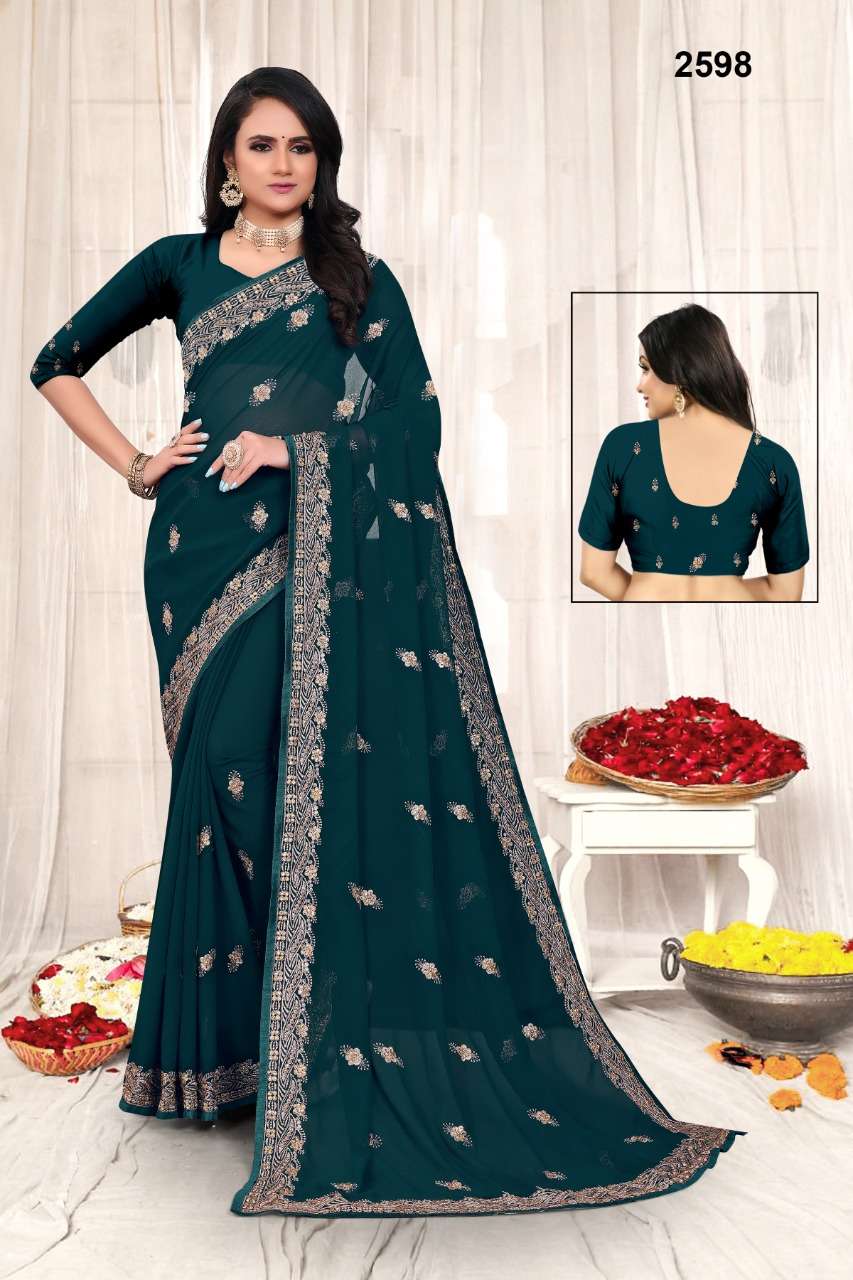 2598 COLOURS BY ASLIWHOLESALE FANCY GEORGETTE DESIGNER SAREES