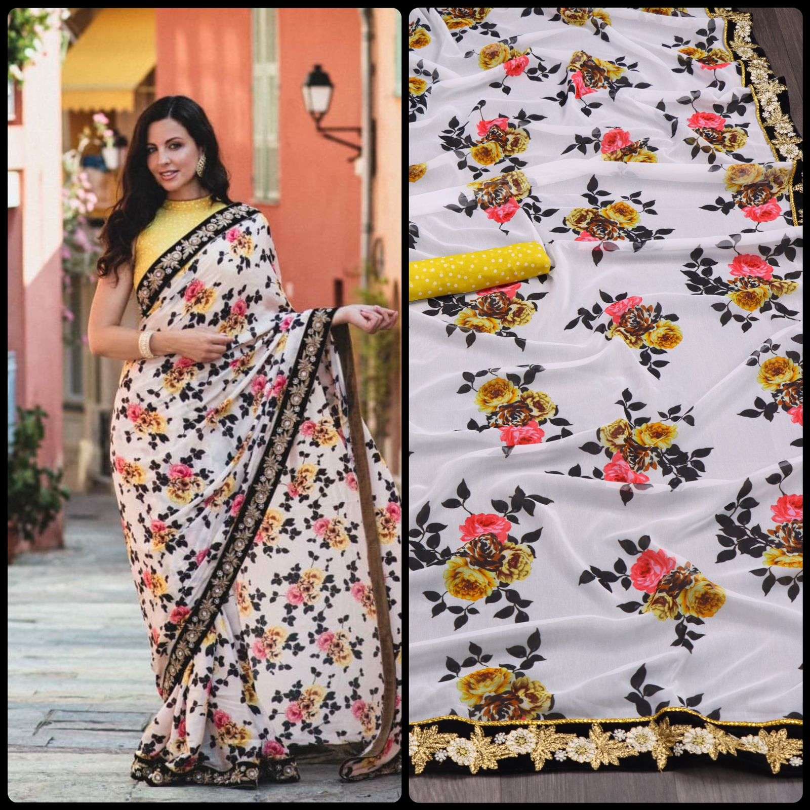 9015 COLOURS BY ASLIWHOLESALE FANCY GEOERGETTE DESIGNER SAREES