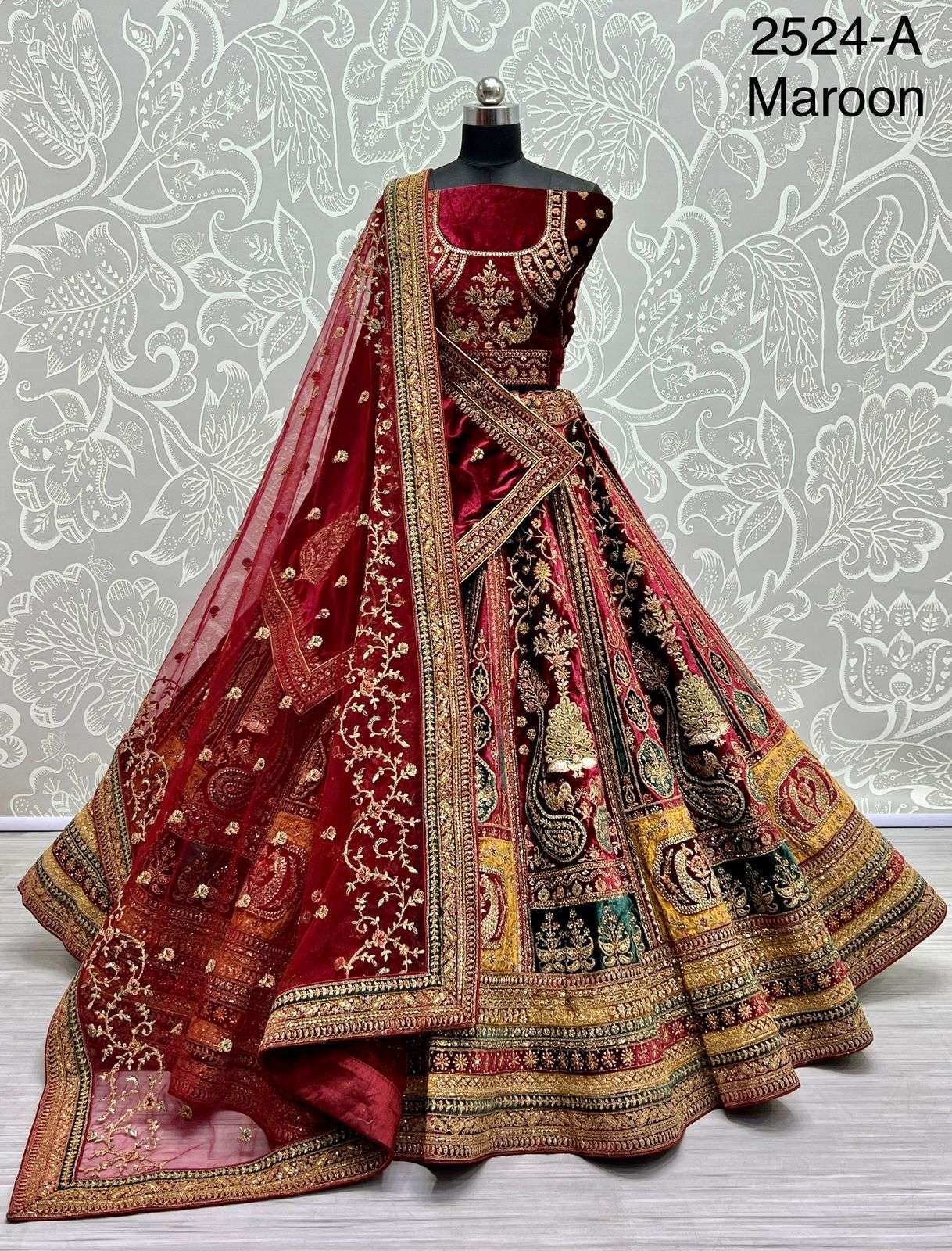 A-2524 COLOUR BY ASLIWHOLESALE BRIDAL HEAVY VELVET  LEHENGAS