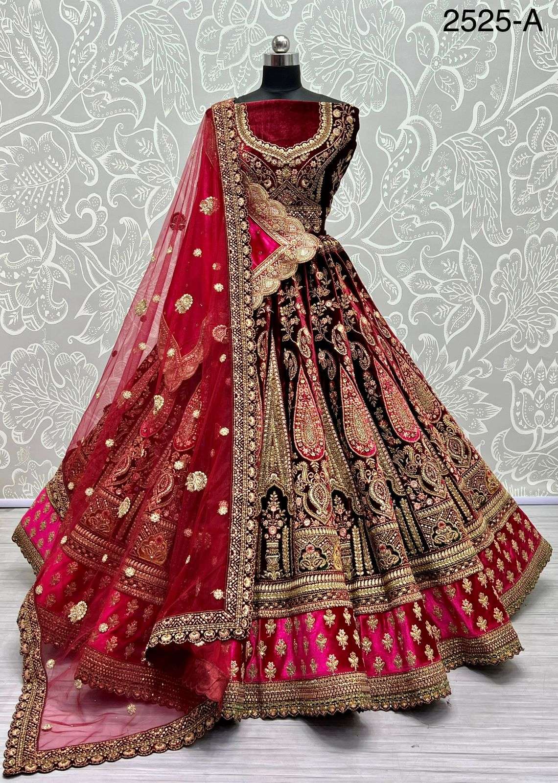 A-2525 COLOUR BY ASLIWHOLESALE BRIDAL HEAVY VELVET  LEHENGAS