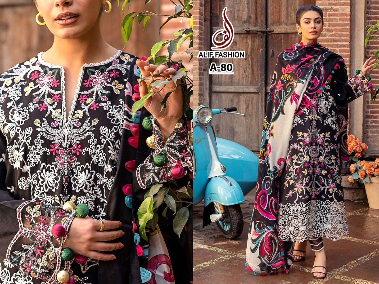 A-80 HIT DESIGN BY ALIF FASHION PURE CAMBRIC COTTON HEAVY EMBROIDERY WORK DRESS