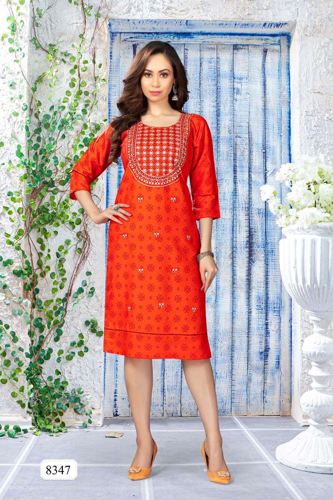 AARCHI VOL-1 BY ASLIWHOLESALE 8347-A TO 8347-H RAYON PRINT KURTIS