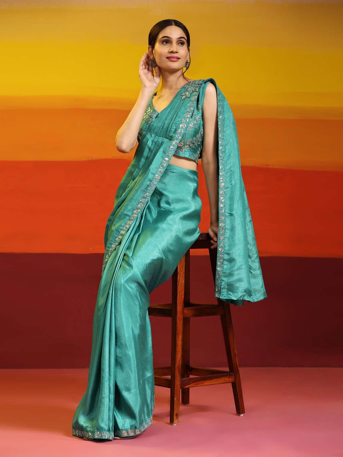 AMOHA 242 COLOURS BY AMOHA TRENDZ DESIGNER SATIN SILK STITCHED SAREES