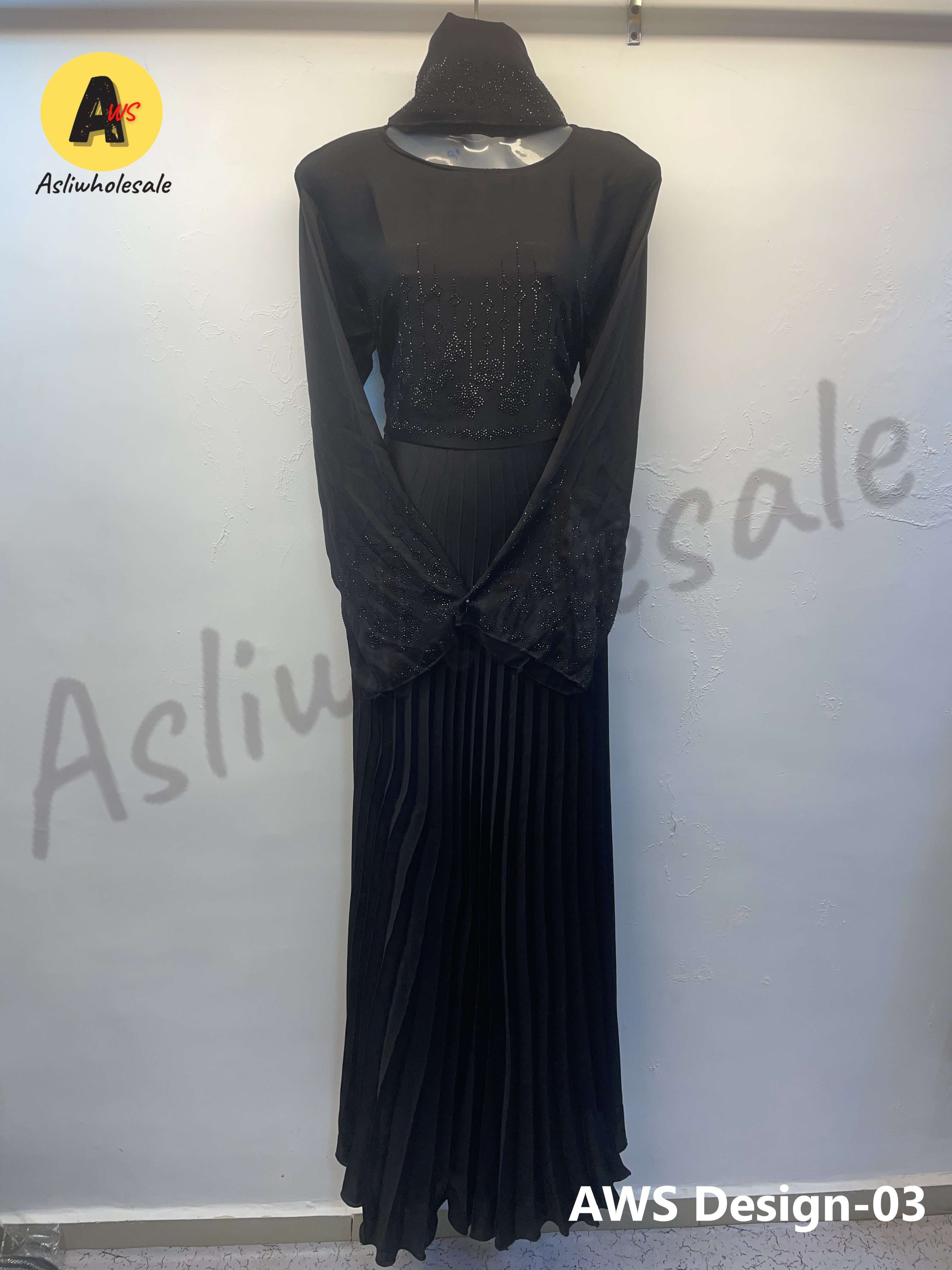 AWS DESIGN-03 BY ASLIWHOLESALE STITCHED EMBROIDERED NIDA FABRIC BURQA