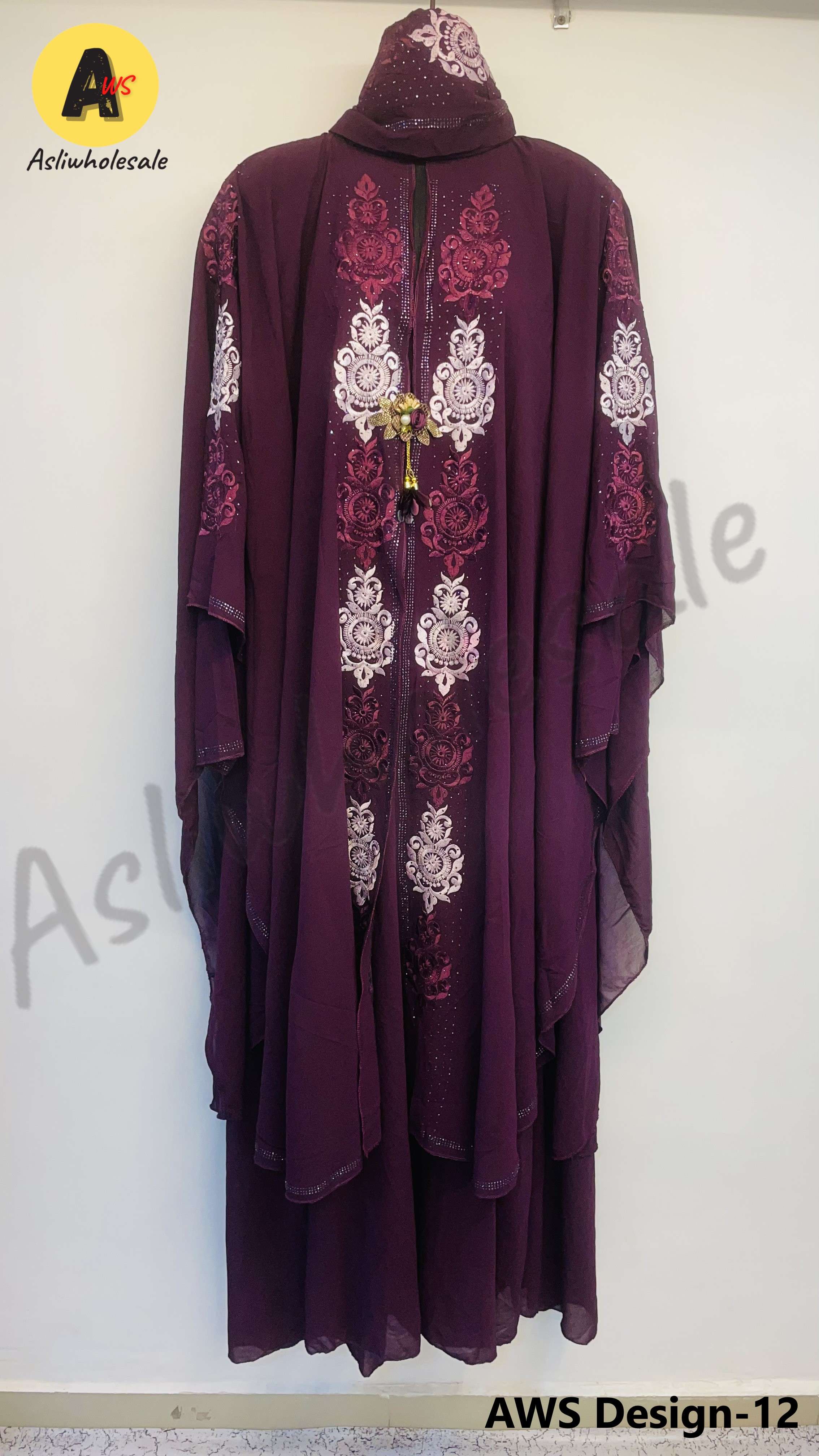 AWS DESIGN-12 BY ASLIWHOLESALE EMBROIDERED NIDA GEORGETTE FABRIC BURQA