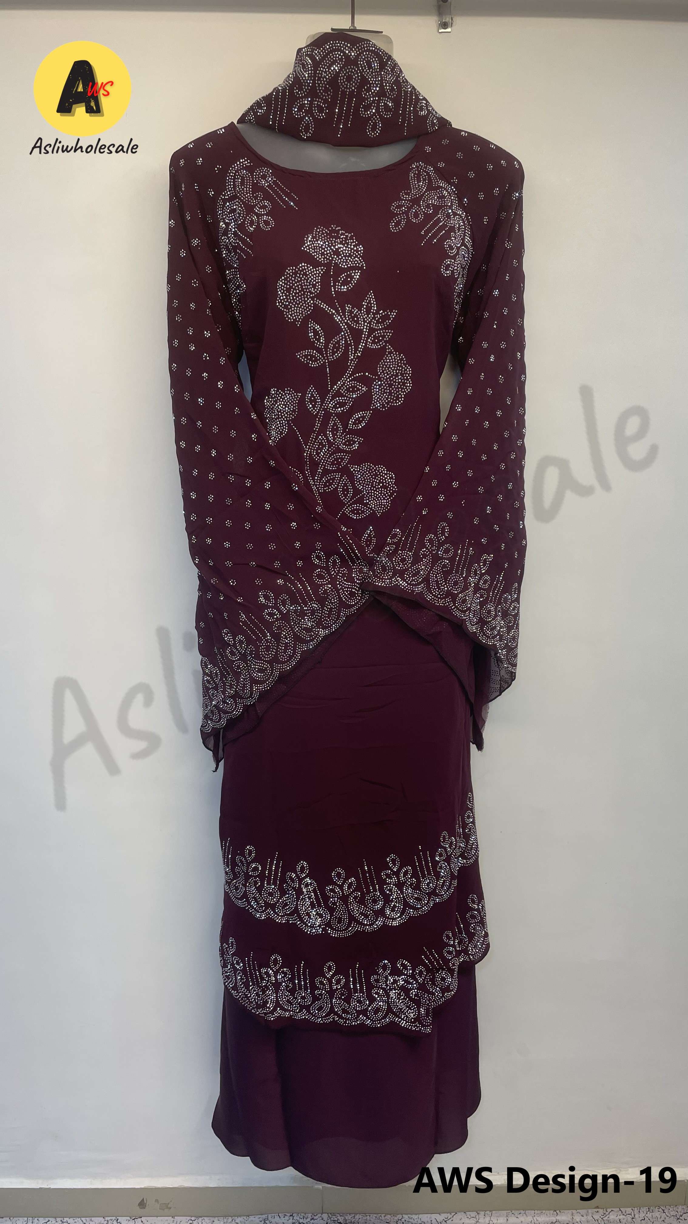 AWS DESIGN-19 BY ASLIWHOLESALE STITCHED EMBROIDERED NIDA FABRIC BURQA