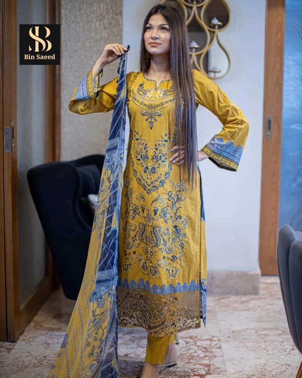 BIN SAEED CHEVRON VOL-7 BY ASLIWHOLESALE COTTON EMBROIDERY PAKISTANI DRESSES