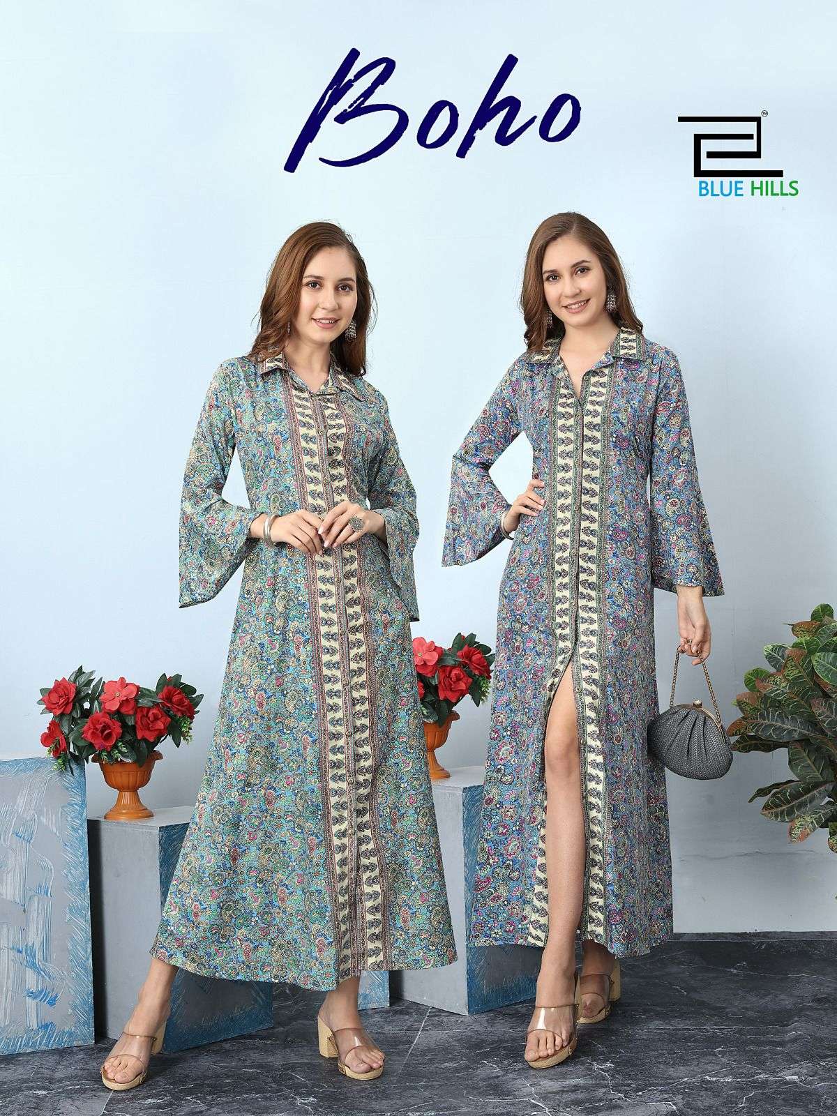 BOHO BY BLUE HILLS 1001 TO 1004 SERIES DESIGNER CREPE PRINT LONG KURTIS