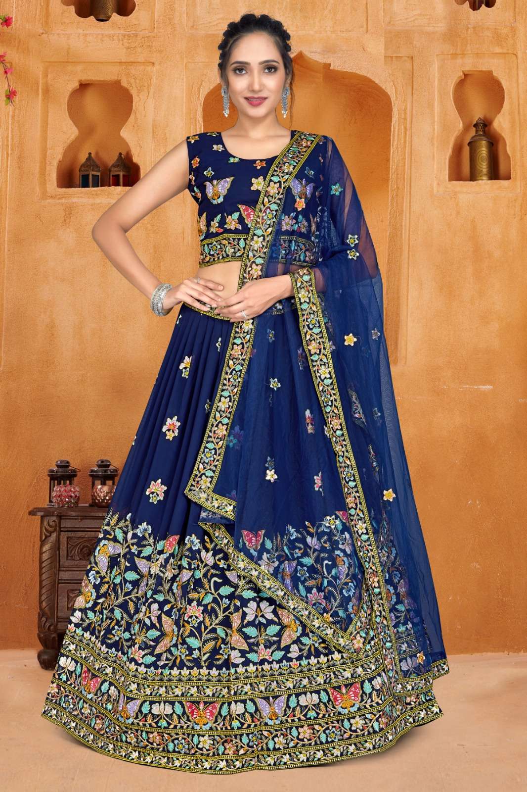 C-1943 COLOURS BY AMOHA TRENDZ HEAVY DESIGNER PURE VISCOSE GEORGETTE LEHENGAS