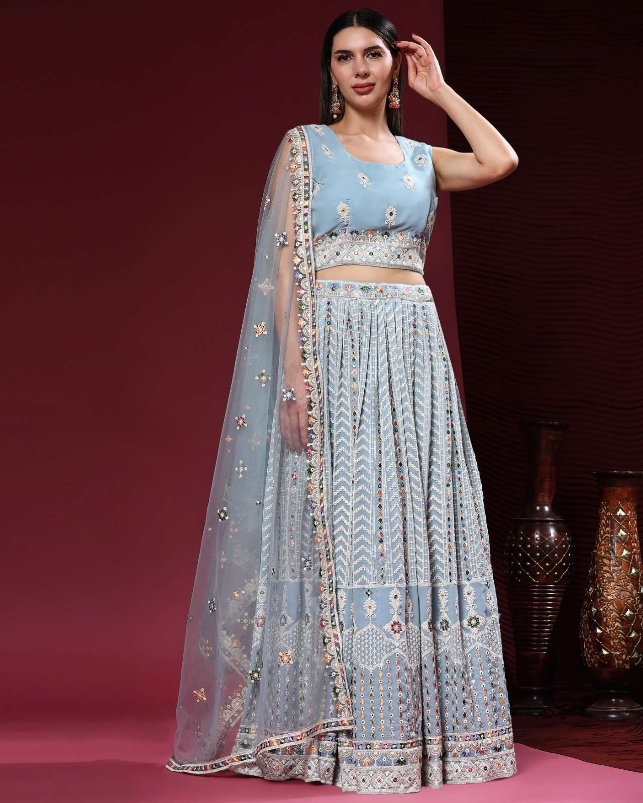 C-1949 COLOURS BY AMOHA TRENDZ HEAVY DESIGNER PURE VISCOSE GEORGETTE LEHENGAS