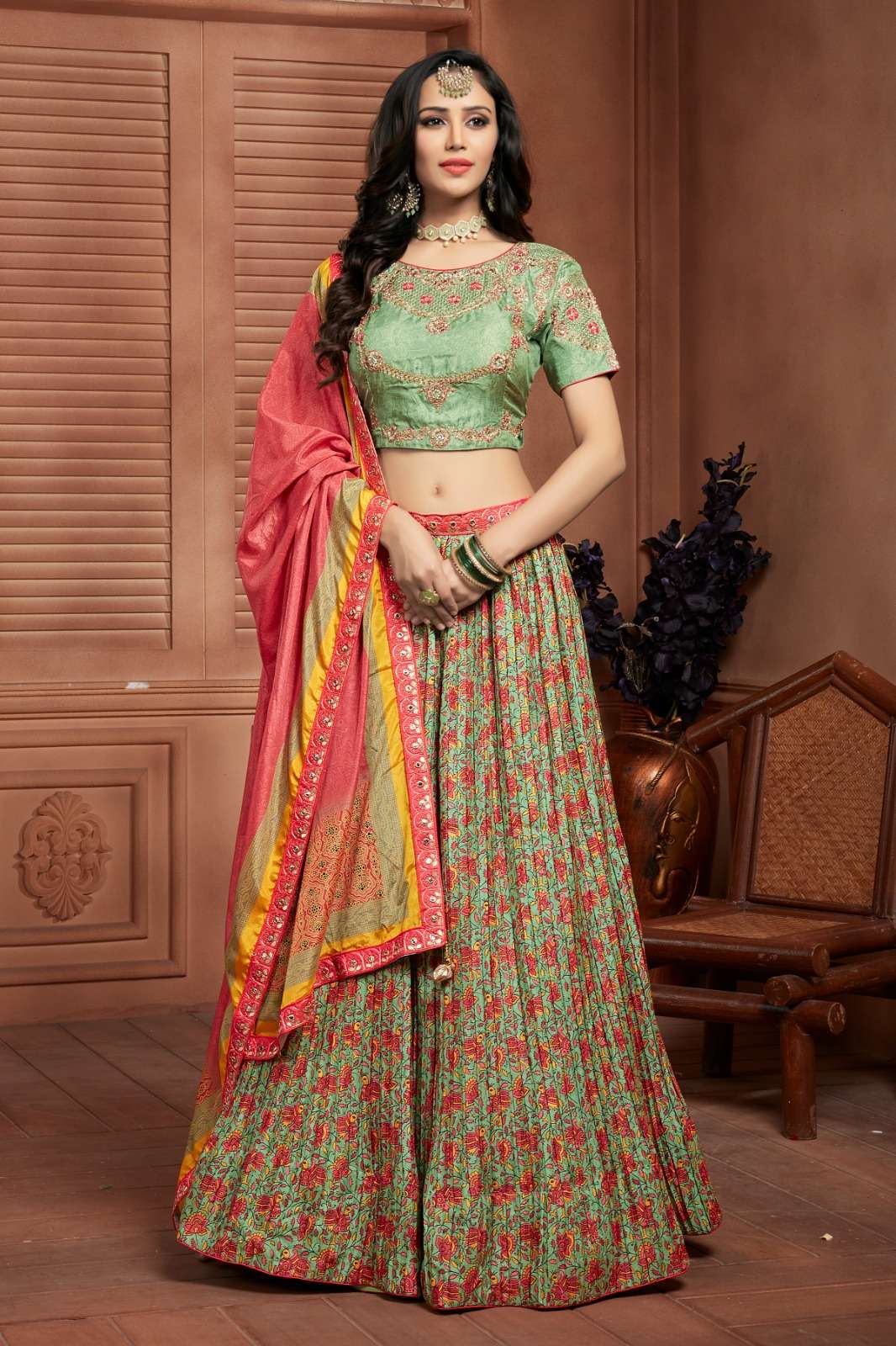 C-1987 BY AMOHA TRENDZ HEAVY DESIGNER PURE CHINON LEHENGAS