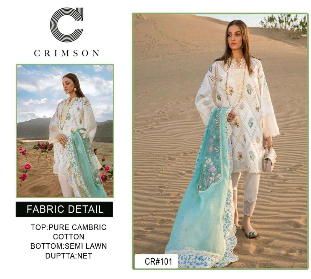 CRIMSON CR-101 BY ASLIWHOLESALE HEAVY CAMBRIC COTTON EMBROIDERY DRESSES