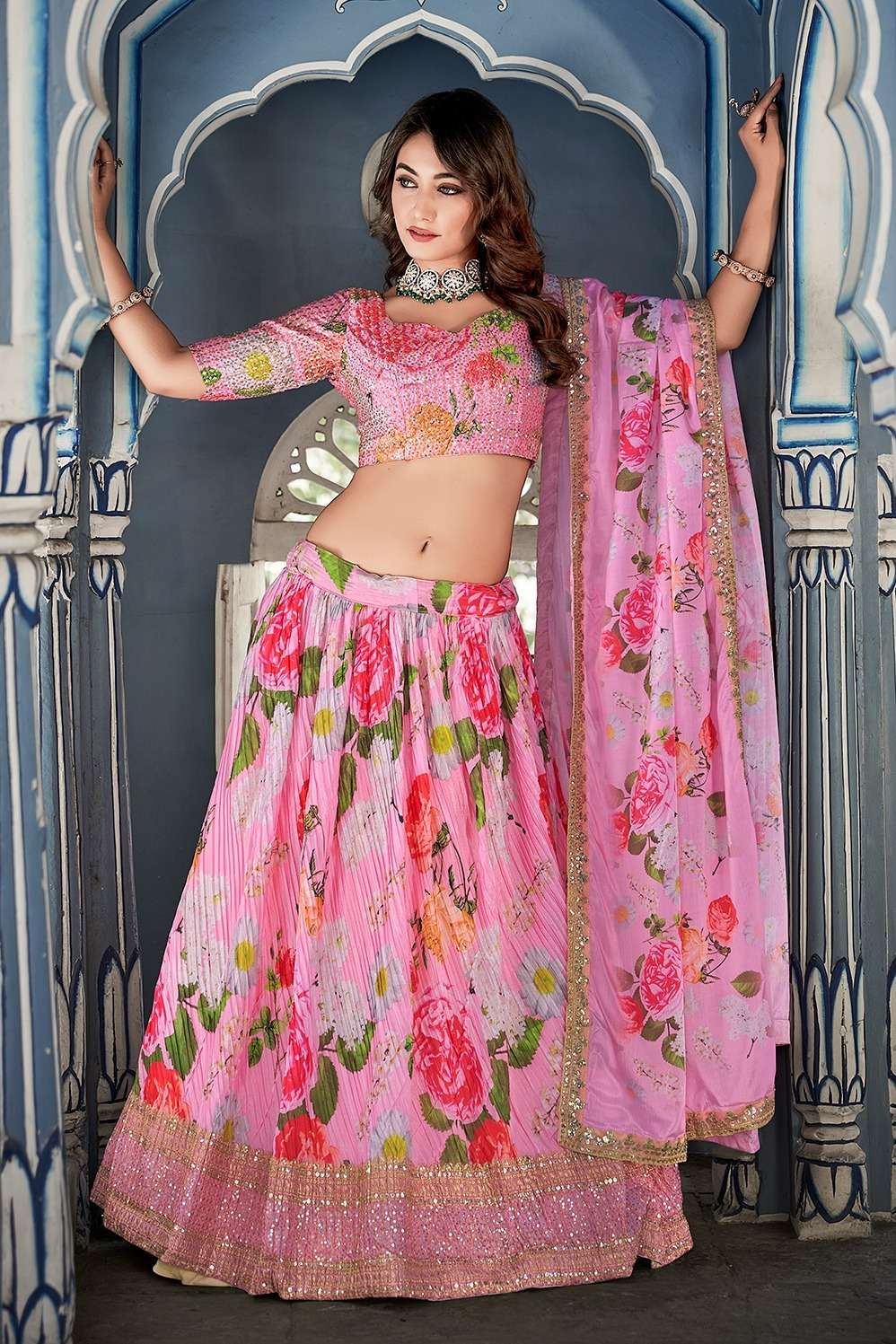 CRSUH BY ASLIWHOLESALE DESIGNER GIRLISH CHINON PRINTED LEHENGAS