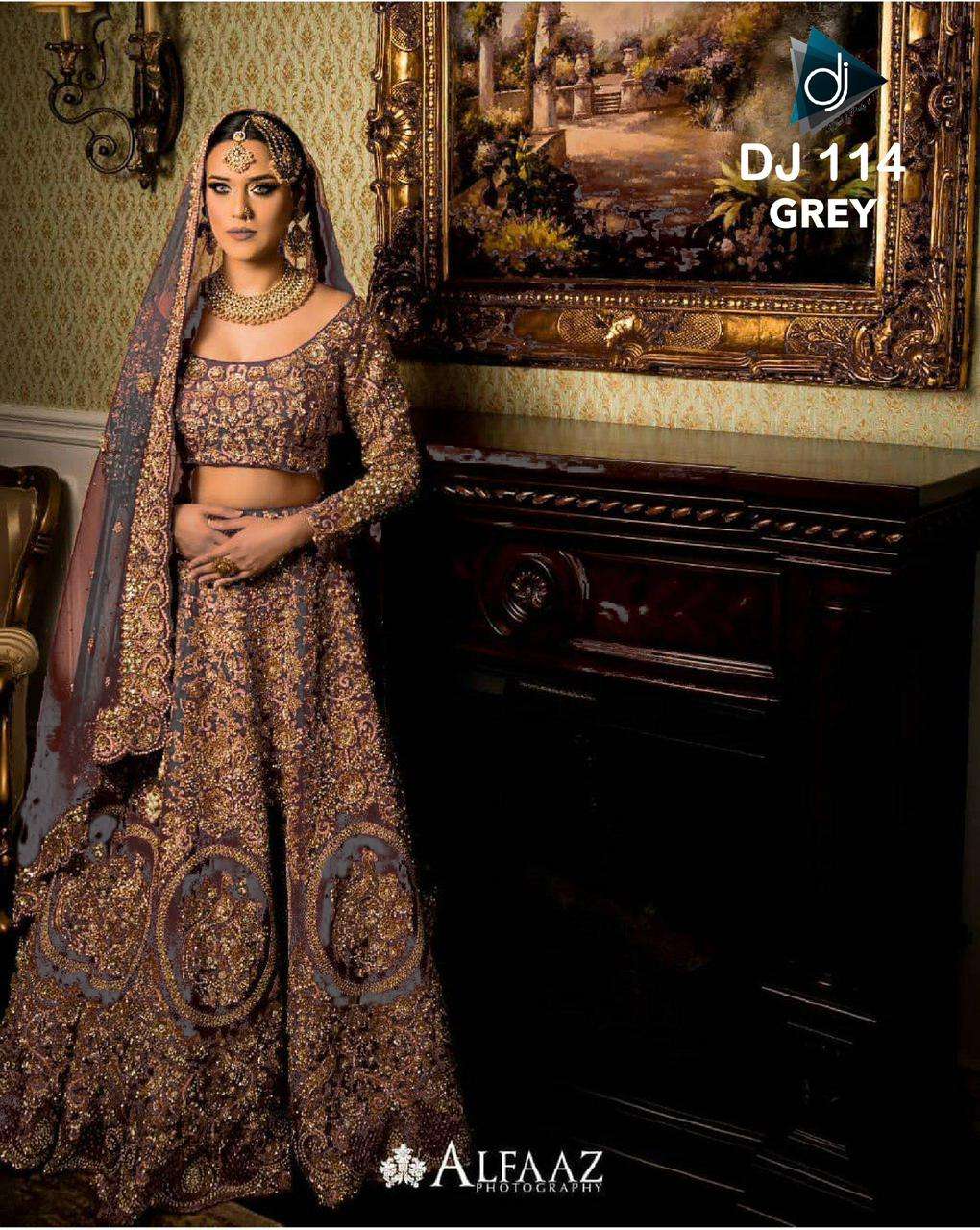 DJ-114 COLOURS BY ASLIWHOLESALE DESIGNER SILK HEAVY WORK BRIDAL LEHENGAS