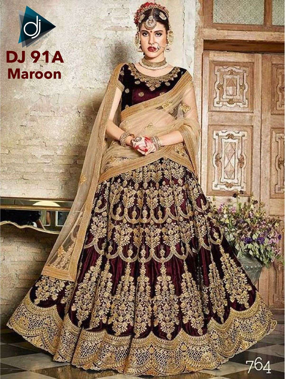 DJ-91 HIT DESIGN BY ASLIWHOLESALE VELVET MULTIWORK BRIDAL LEHENGA