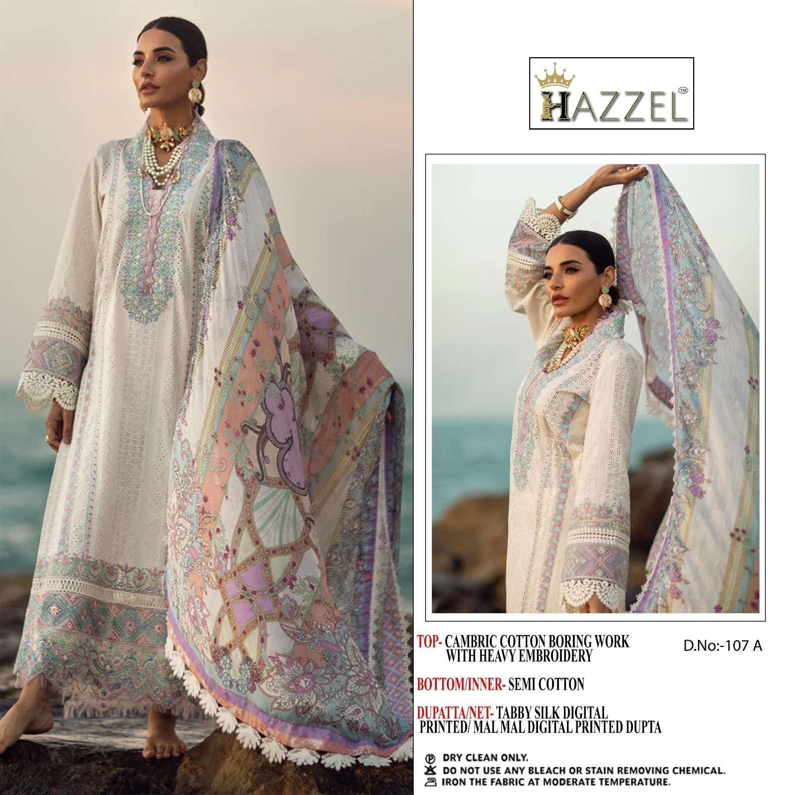 HAZZEL 107 HIT DESIGN BY HAZZEL HEAVY COTTON CHIKAN WORK PAKISTANI DRESSES