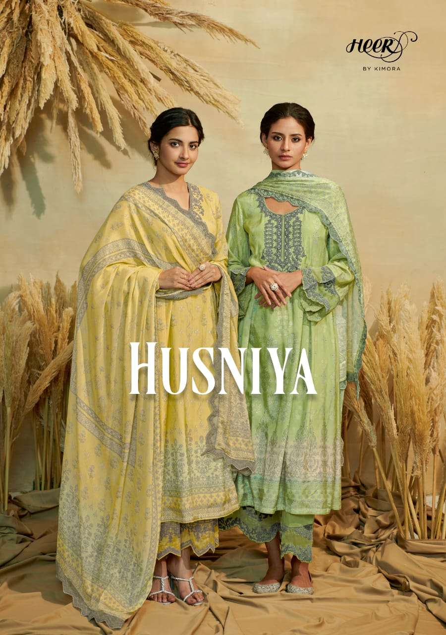 HUSNIYA BY HEER 9081 TO 9088 SERIES PURE MUSLIN PRINTED WORK DRESSES