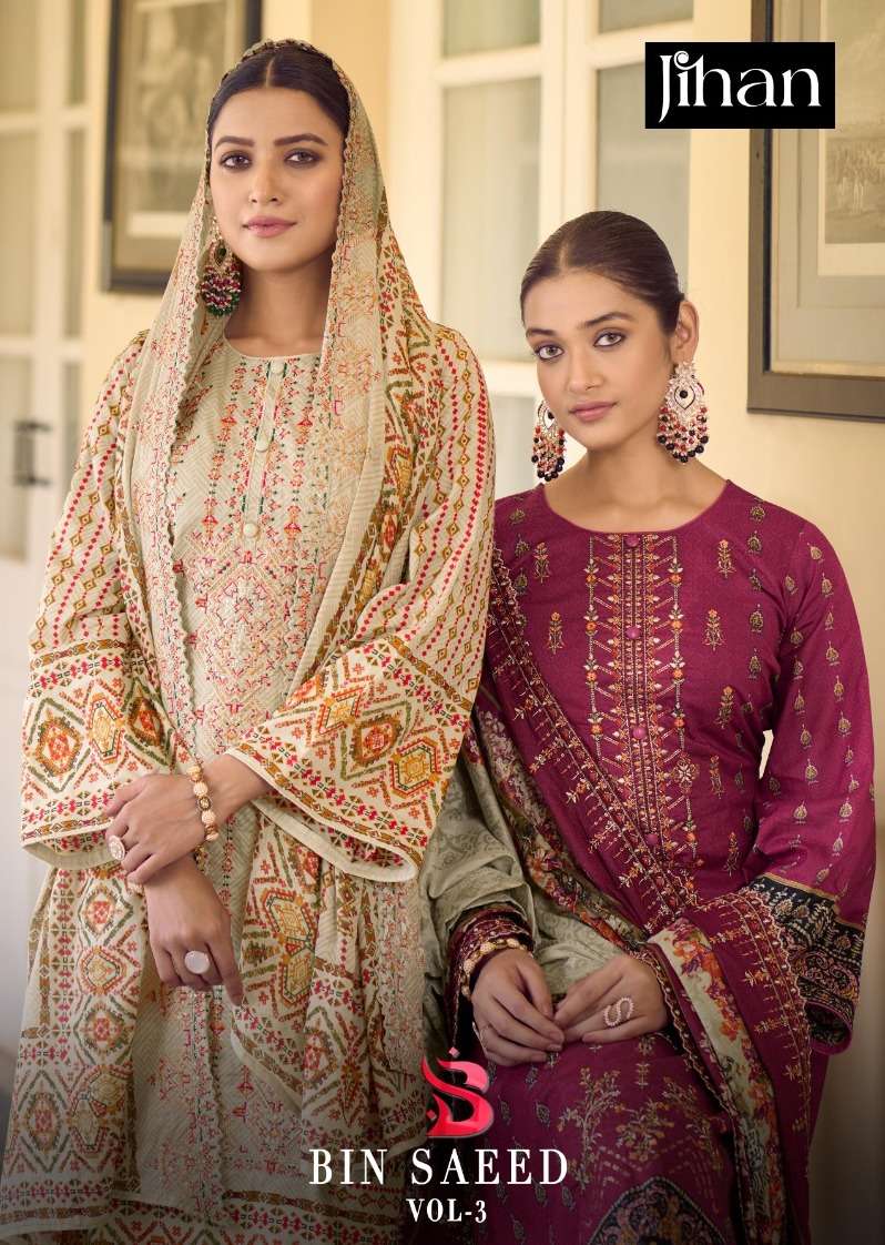 JIHAN BIN SAEED VOL-3 BY ASLIWHOLESALE PURE HEAVY COTTON EMBROIDERY DRESSES 