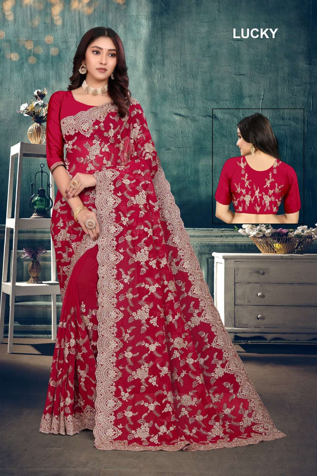 LUCKY BY ASLIWHOLESALE FANCY GEORGETTE DESIGNER SAREES