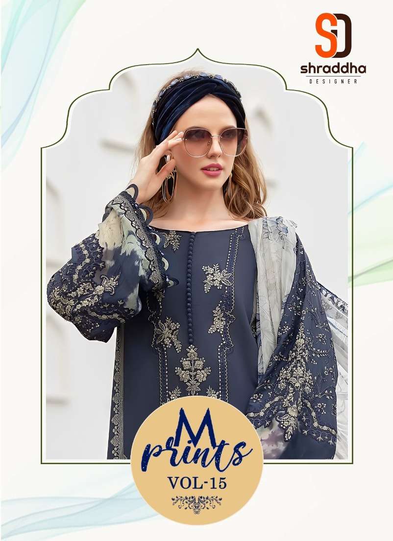 M.PRINTS VOL-15 BY SHRADDHA DESIGNER 15001 TO 15004 SERIES LAWN PAKISTANI DRESSES