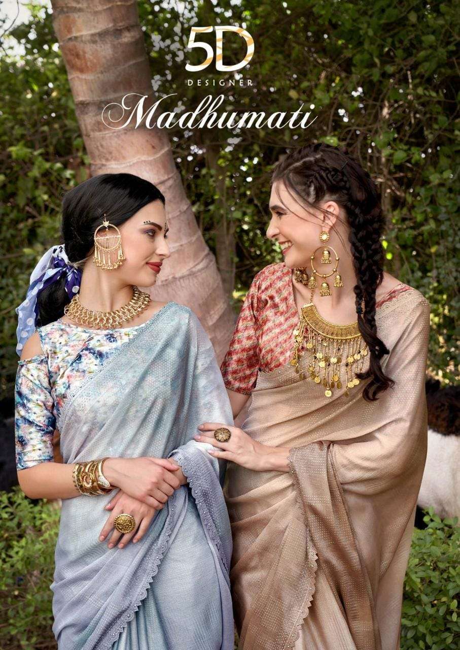 MADHUMATI BY 5D DESIGNER 4383  TO 4390 SERIES BRASSO WORK SAREES