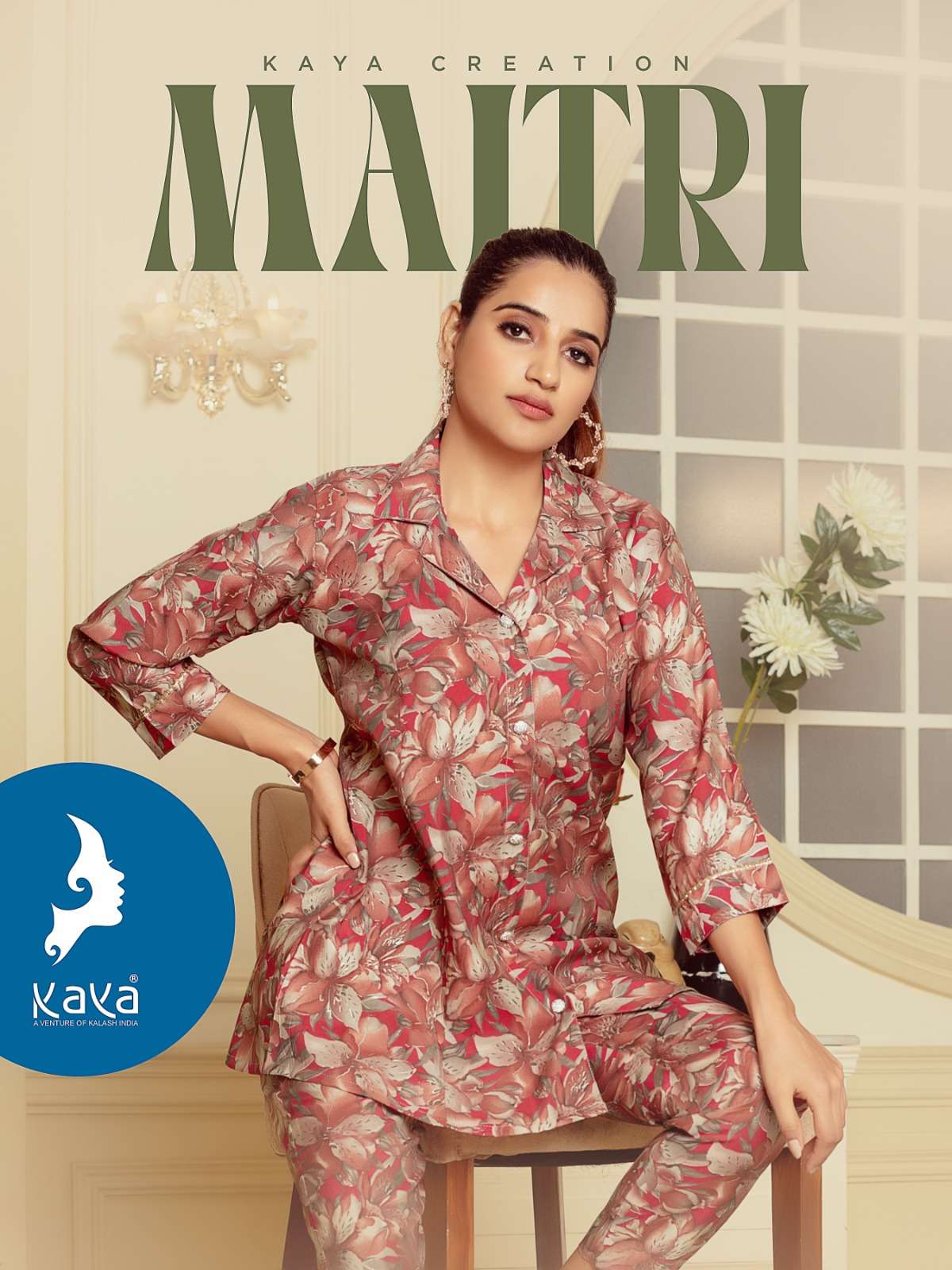 MAITRI BY KAYA 01 TO 06 SERIES DESIGNER CHANDERI PRINTED CO-ORD SETS