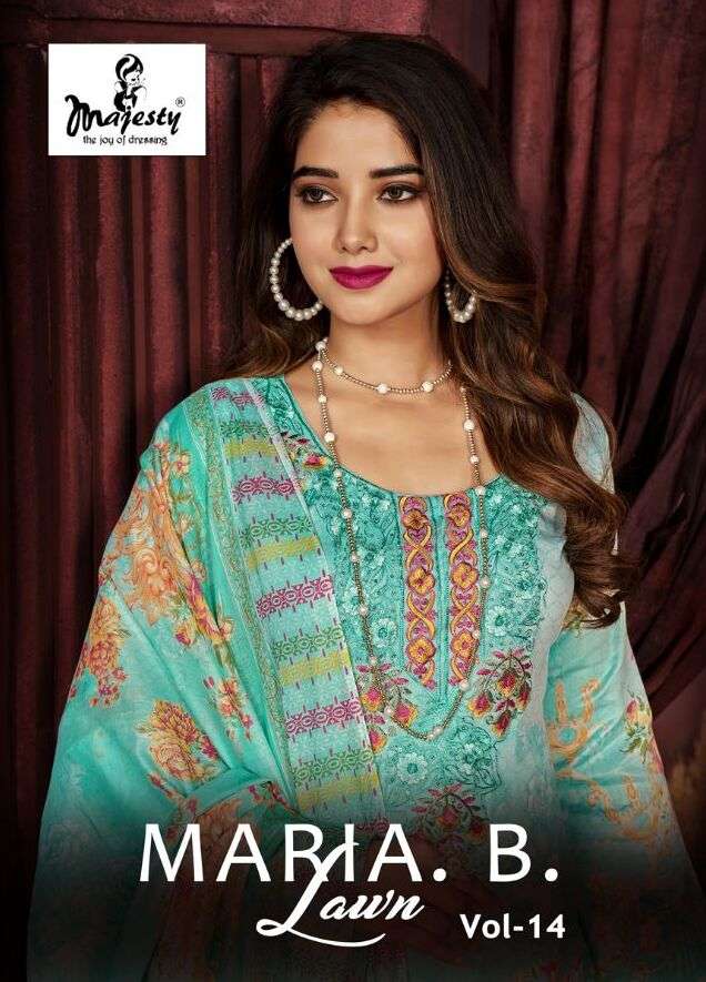 MARIA.B. LAWN VOL-14 BY MAJESTY 14001 TO 140046 SERIES COTTON PAKISTANI DRESSES