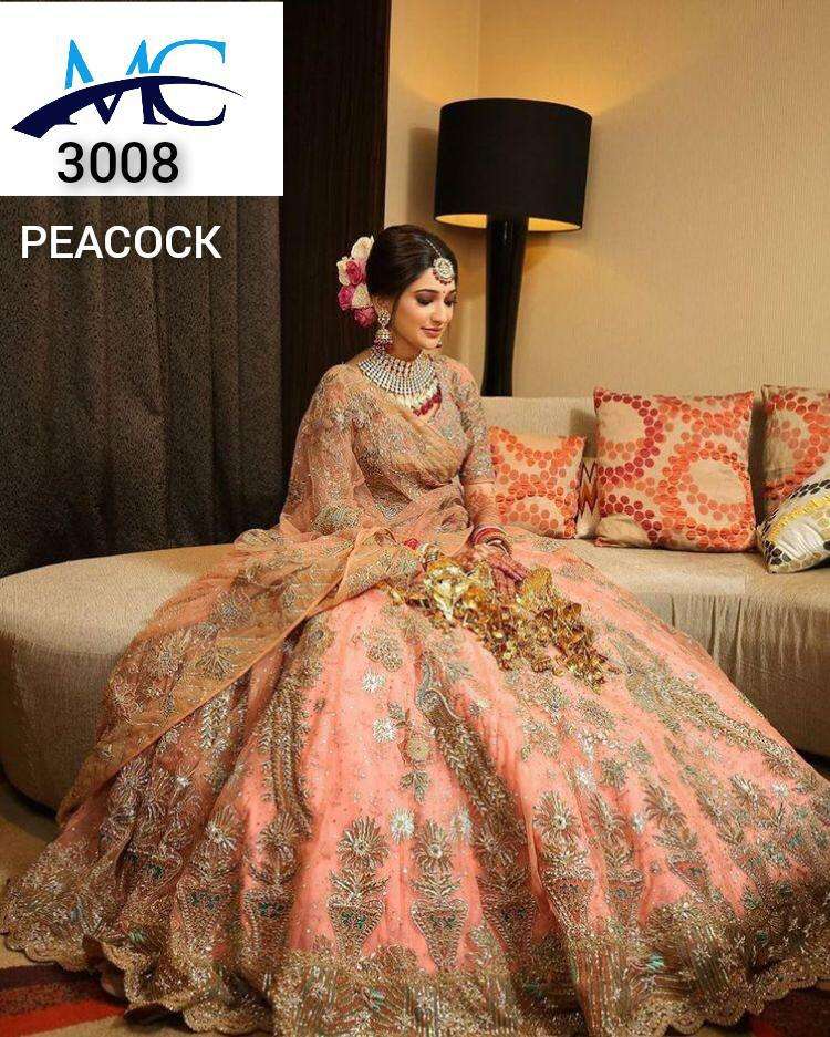 MC-3008 PEACOCK BY MANSI CREATION PURE NET EMBROIDERY BRIDAL LEHENGAS