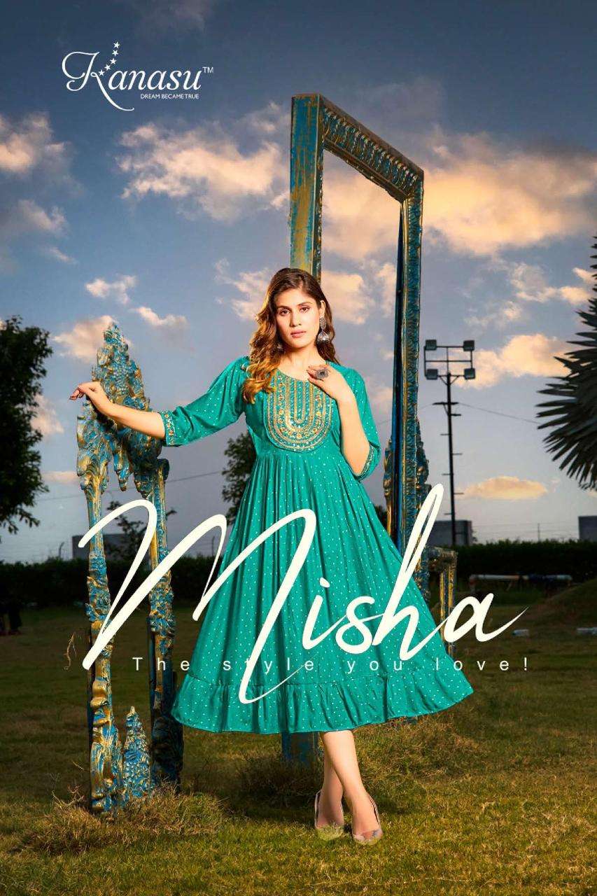 MISHA BY KANASU 1001 TO 1008 SERIES HEAVY RAYON WORK KURTIS