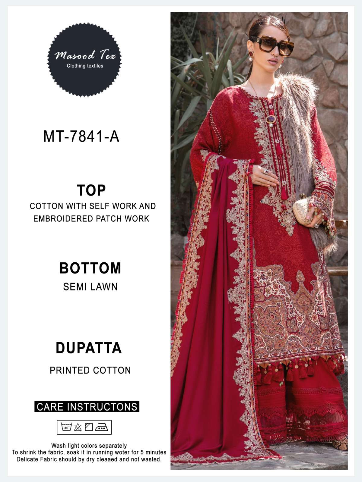 MT-7841 COLOURS BY MASOOD TEX HEAVY CAMBRIC COTTON WORK DRESS