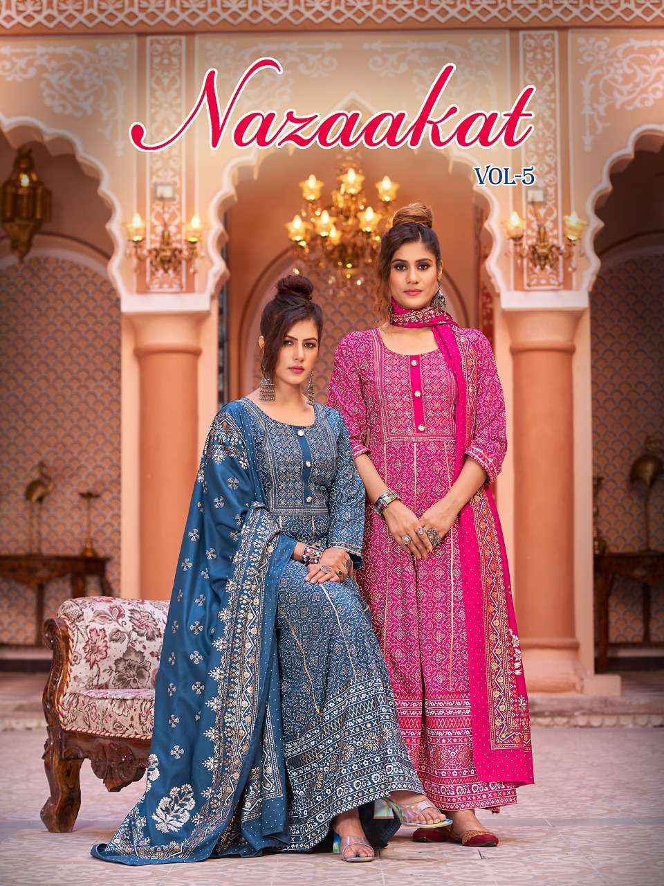 NAZAAKAT VOL-5 BY BANWERY 1001 TO 1006 SERIES 14KG RAYON PRINT GOWNS