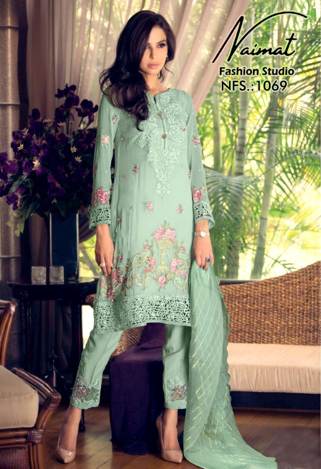 NFS 1069 BY NAIMAT FASHION STUDIO PURE FAUX STITCHED PAKISTANI DRESSES