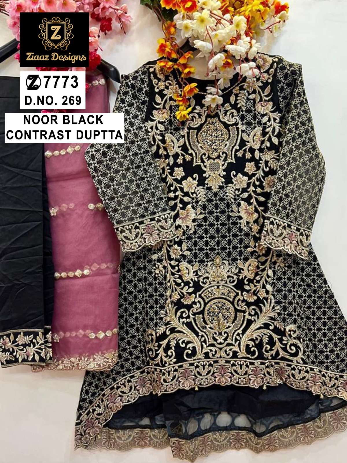 NOOR BLACK 269 BY ZIAAZ DESIGNS HEAVY ORGANZA EMBROIDERED DRESS