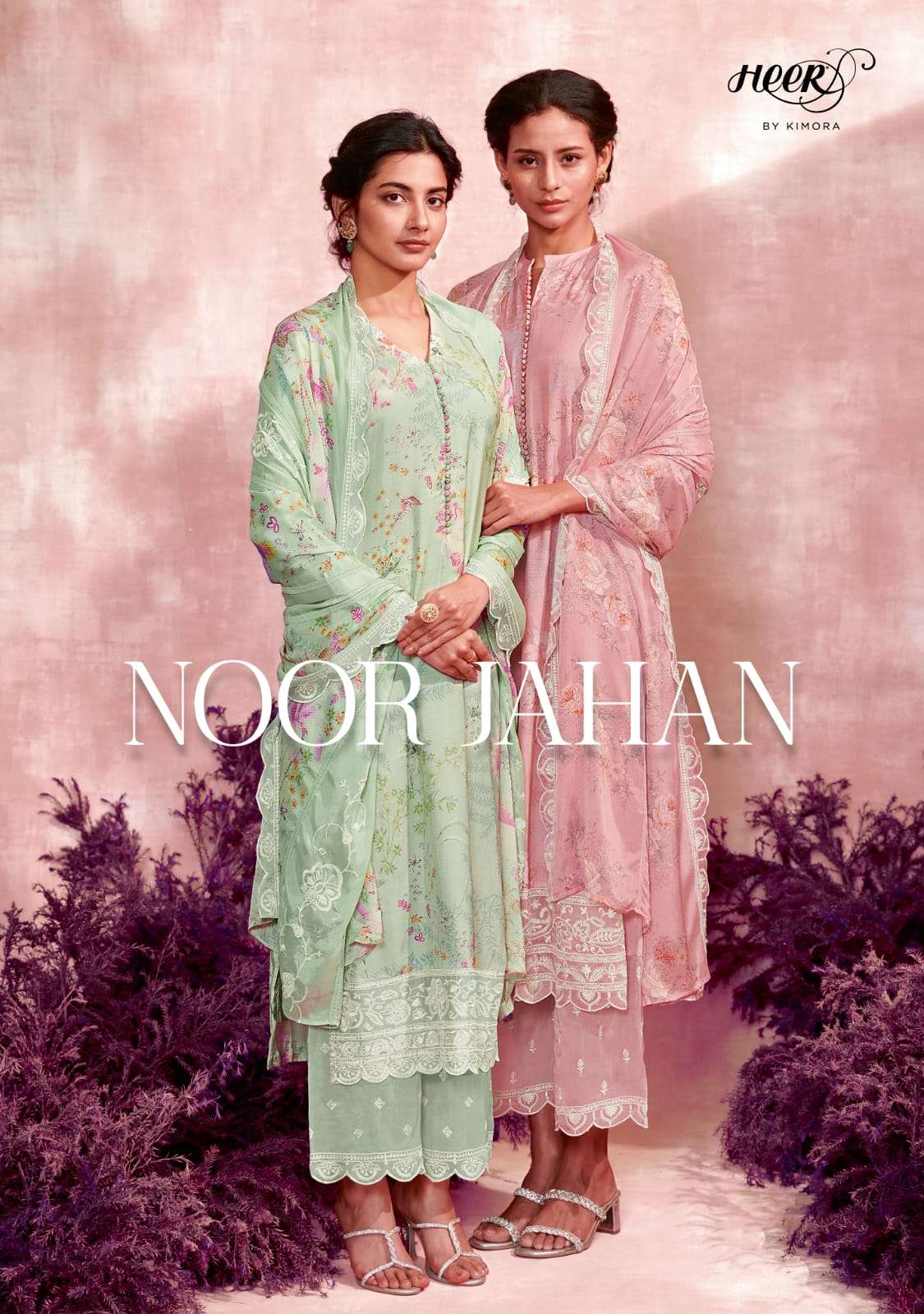 NOOR JAHAN BY HEER 9101 TO 9108 SERIES PURE MUSLIN PRINTED WORK DRESSES