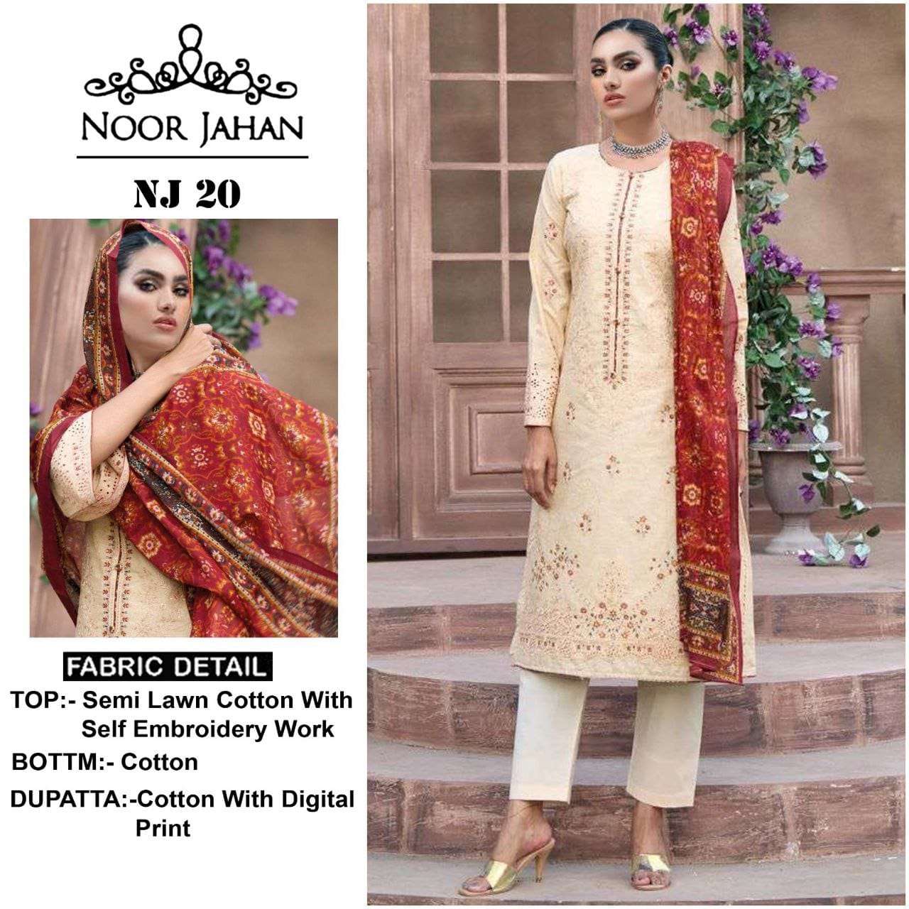 NOOR JAHAN NJ-20-21 BY ASLIWHOLESALE COTTON EMBROIDERY PAKISTANI DRESSES