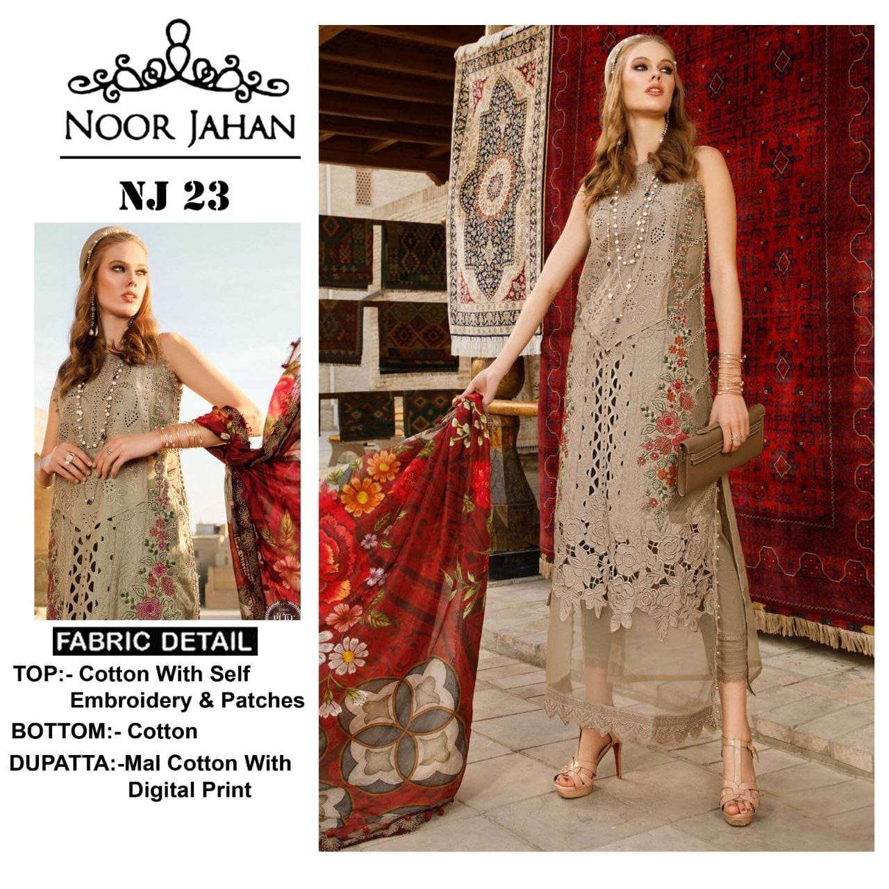 NOOR JAHAN NJ-23 BY ASLIWHOLESALE COTTON EMBROIDERY PAKISTANI DRESSES