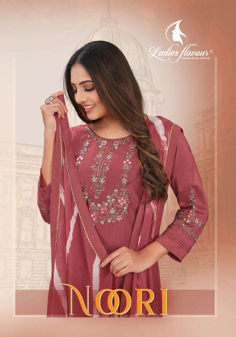 NOORI BY LADIES FLAVOUR 1001 TO 1006 SERIES CHINON WORK STITCHED DRESSES