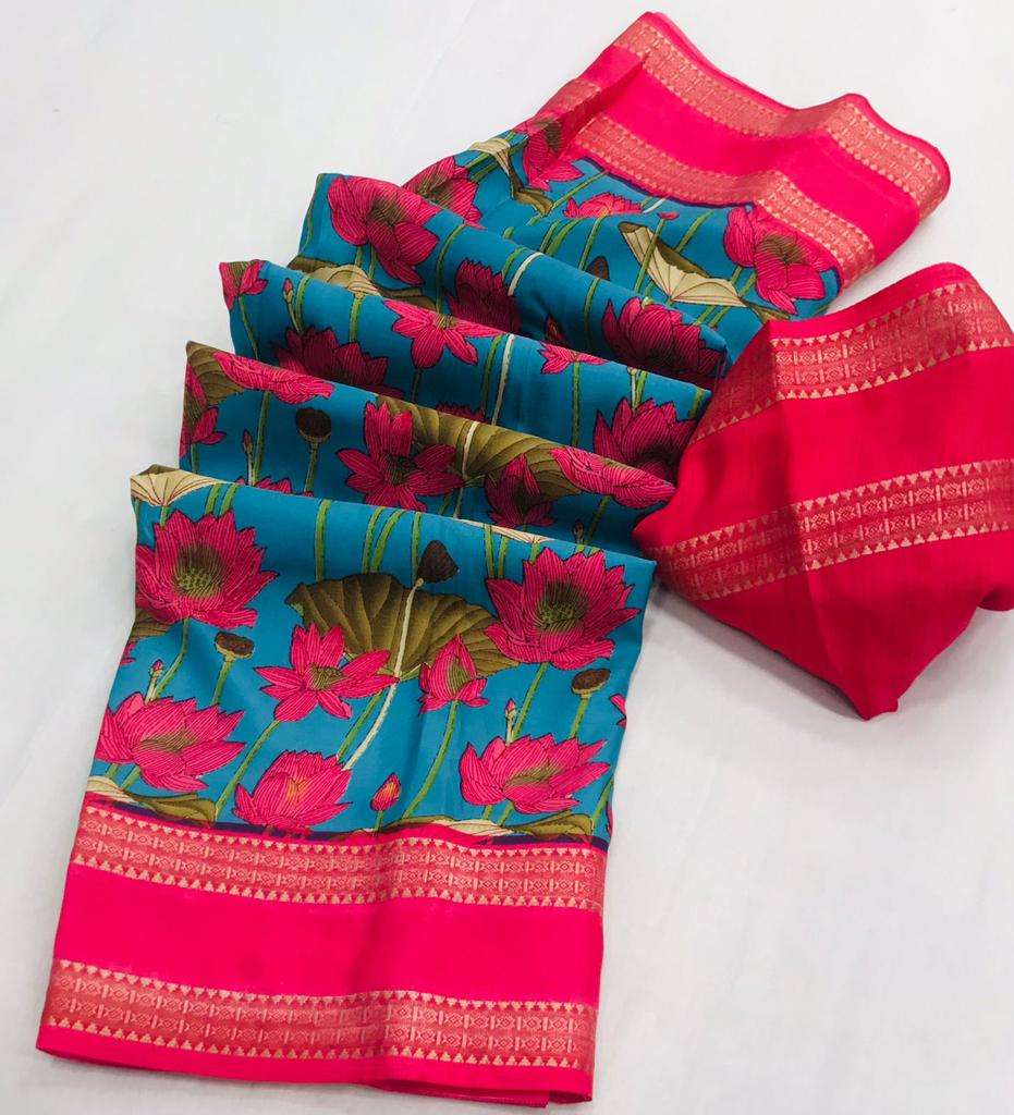 PATTU SILK BY ASLIWHOLESALE SOFT SILK PRINT WITH BORDER SAREES